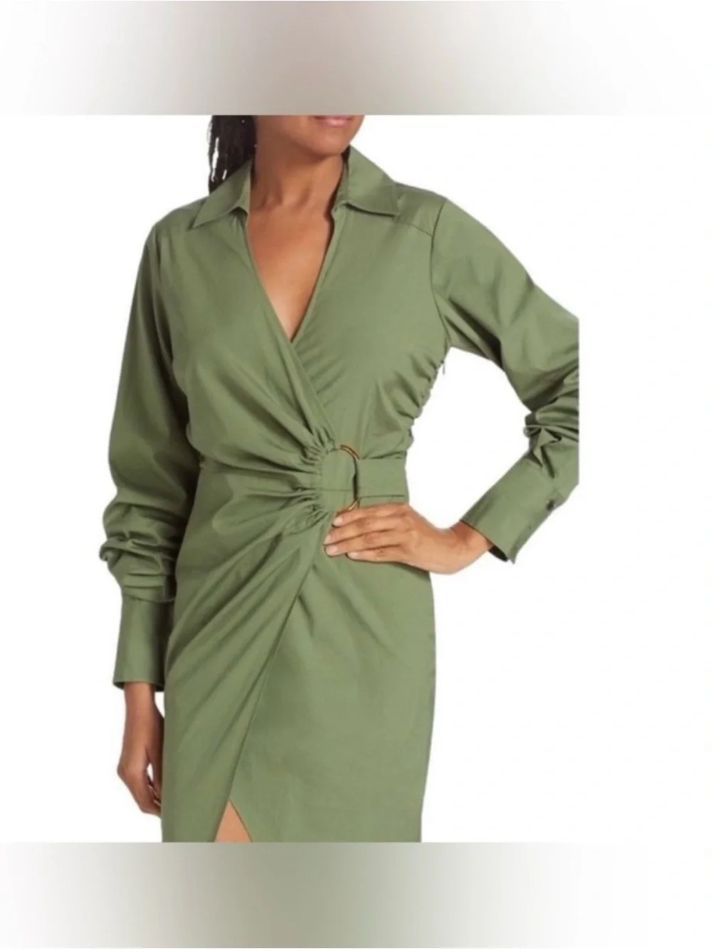 Veronica beard size 6 Olive Green Wrap Shirt Dress with Ring Detail